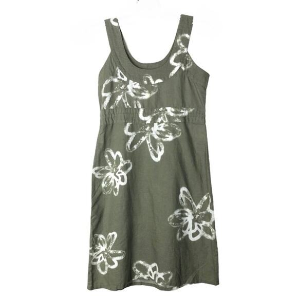 LOLE' Khaki Green Tie Dye Flowers Sleeveless Linen Blend Dress ~ Women's Size 8 - Picture 3 of 6